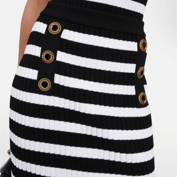 Balmain Stripe Button Detail Cotton Knit Skirt - Picture 4 of 7